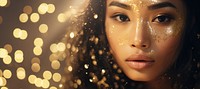 Women face with gold dust illuminated celebration hairstyle. AI generated Image by rawpixel.