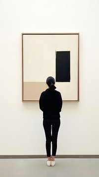 Backview of woman standing in front of abstract painting in museum adult art architecture. AI generated Image by rawpixel.