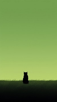 Grass field with black cat silhouette outdoors animal