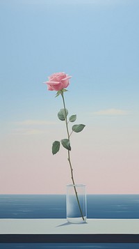 Minimal seascape out of the window view with a rose flower plant vase inflorescence. AI generated Image by rawpixel.