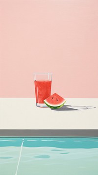 Watermelon and drinks on the poolside painting fruit food. AI generated Image by rawpixel.