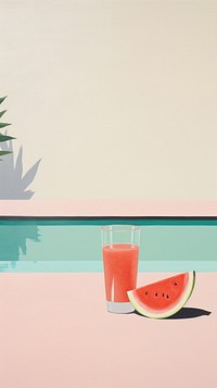 Watermelon and drinks on the poolside painting summer fruit. AI generated Image by rawpixel.