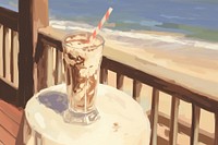 Milkshake drink glass beach. AI generated Image by rawpixel.
