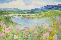 Painting flower bridge landscape. AI generated Image by rawpixel.