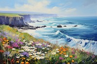 Coastal white cliff painting flower landscape. AI generated Image by rawpixel.