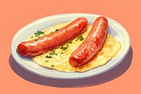 Plate of sausage and omelette food bratwurst mettwurst. 