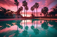 Palm trees and sunset beach reflection outdoors nature. AI generated Image by rawpixel.