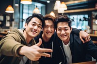 3 asian man enjoying party selfie togetherness celebration. AI generated Image by rawpixel.