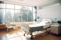 A hospital room with a bed architecture furniture building. AI generated Image by rawpixel.