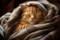 Sleeping kitten blanket mammal animal. AI generated Image by rawpixel.