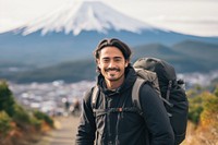 Smiling Latino man with backpack photography mountain travel. AI generated Image by rawpixel.