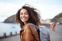 Smiling Latino women with backpack travel adult smile. AI generated Image by rawpixel.