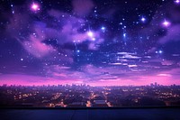 Sky with twinkle star purple city architecture. 