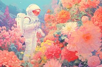 Astronaut in flower garden outdoors painting nature. AI generated Image by rawpixel.