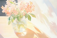 Flower vase on the table in cafe painting plant petal. AI generated Image by rawpixel.