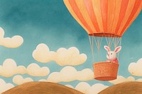 Close up cute rabbit wearing red scarf on a hot air balloon aircraft representation transportation. AI generated Image by rawpixel.