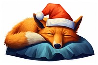 Fox sleeping on a pillow wearing santa hat mammal relaxation wildlife. 