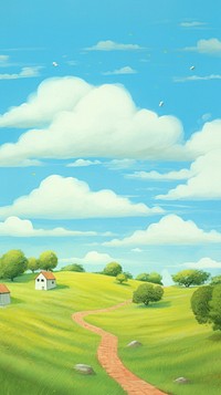 Hilly fields nice sky architecture backgrounds landscape. AI generated Image by rawpixel.