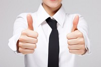 Two woman white shirt thumbs up finger hand achievement. AI generated Image by rawpixel.