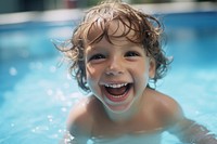 Kid smile under swimming pool recreation laughing sports. AI generated Image by rawpixel.