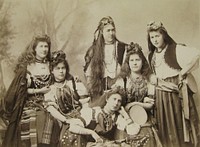Miss Anderson and some of the gipsy chorus from "The Sisters" including: Nelly Irvine, Amy MacLean, May Irvine (1889) by John Morris.