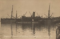 Troopship No. 5 (Ruapehu) at Clyde Quay Wharf. Wellington. NZ (1914-1919) by William Nees.