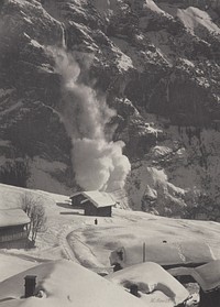 An avalanche, Swiss Alps (1920s) by Harry Moult.