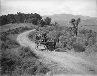 Our party in Watson Bros cart driving along the Paraparaumu Beach road to the mouth of the Waikanae River en route for Kapiti (23 February 1921) by Leslie Adkin.