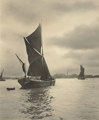 Sail boat in harbour (circa 1935-1939) by Marion Queenie Kirker.