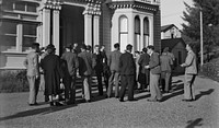 Group of Staff NZGS (New Zealand Geological Society) at Cawthorn Institute (22 June 1953) by Leslie Adkin.