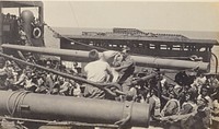 N. Z. Expeditionary Force, pillow fighting.  From the album: Photograph album of Major J.M. Rose, 1st NZEF (1914) by Major John Rose.