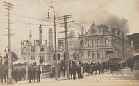 Parliamentary Buildings, Wellington, The fire in progress 8am (11 December 1907) by Zak Joseph Zachariah.