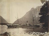 SS "Rotorua" in Milford Sound (1879) by Burton Brothers and Alfred Burton.