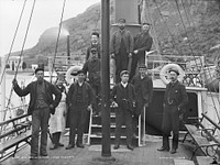 Crew of the P.S. Mountaineer, Lake Wakatipu (March 1887) by Burton Brothers.