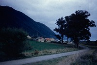 The little village of Oaro at the mouth of the Oaro River, at the southern end of the Kaikoura coast (24 March 1959-13 April1959) by Leslie Adkin.