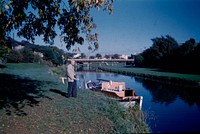 Sunny Blenheim, the Omaka River looking upstream from near its junction with the Opawa (24 March 1959-13 April1959) by Leslie Adkin.