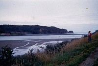 Tongaporutu River - lower course and mouth from right bank (02 February 1960) by Leslie Adkin.