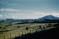 Kakeputu (right) & Te Kawa - extinct volcanic cones of Central Waikato, from Frontier Rd, Te Awamutu (05 February 1960) by Leslie Adkin.