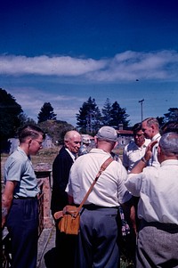 Mr John Huston, leader of party, with some of its members at Parihaka (19 February 1961) by Leslie Adkin.