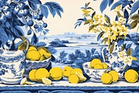 Wallpaper background of tropical fruits painting yellow lemon. 