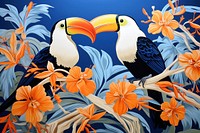 Wallpaper background of minimal toucan and tropical flowers tropics animal bird. AI generated Image by rawpixel.