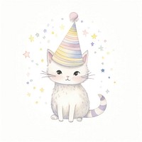 Cat wearing party hat drawing sketch cute. AI generated Image by rawpixel.