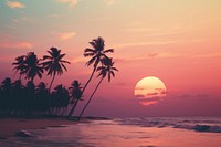 Sunset beach with coconut trees landscape outdoors horizon. 