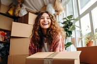 Teenage girl smile happy box. AI generated Image by rawpixel.