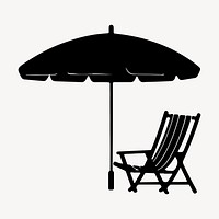 Chair with beach umbrella silhouette furniture white background.