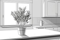 Kitchen room drawing windowsill sketch. AI generated Image by rawpixel.