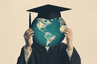 Graduation cap on Earth globe education planet. AI generated Image by rawpixel.