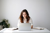 Girl studying online laptop computer sitting. AI generated Image by rawpixel.