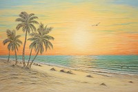 Beach with coconut trees landscape outdoors painting. AI generated Image by rawpixel.