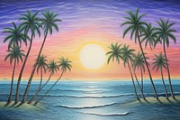 Beach with coconut trees landscape painting outdoors. AI generated Image by rawpixel.
